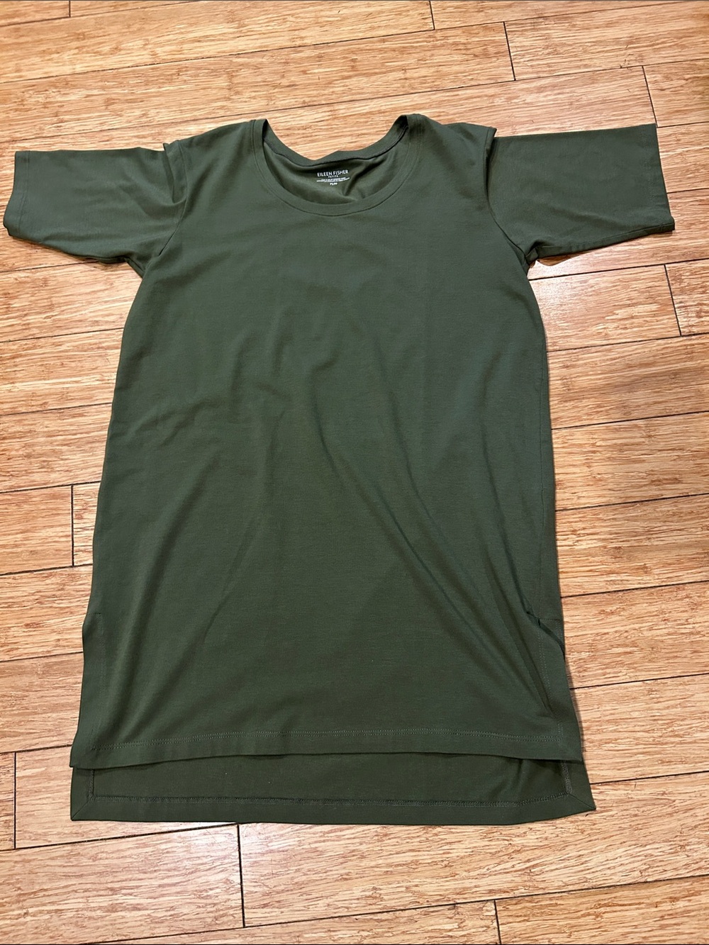 Eileen Fisher Coastal Grandma Short-Sleeve T-Shirt High Low Dress Olive Green SP - Picture 2 of 6